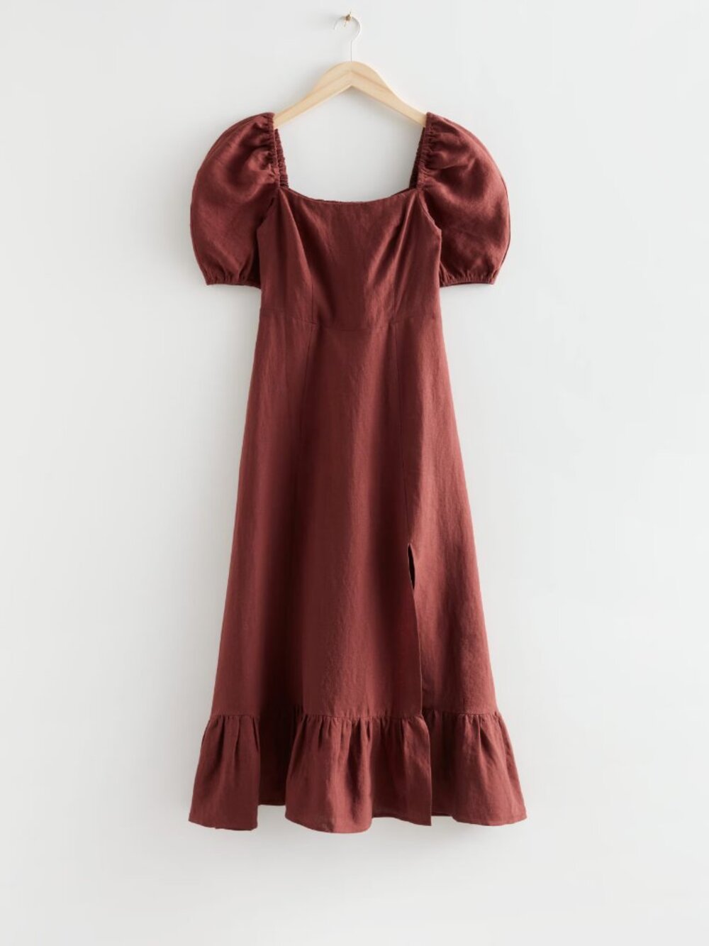 Linen Puff Sleeve Midi Dress